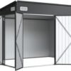 9.4 x 7.3 FT Black Metal Outdoor Storage Shed with Triple Doors