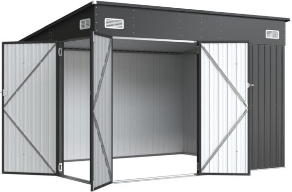 9.4 x 7.3 FT Black Metal Outdoor Storage Shed with Triple Doors