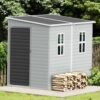4 x 8 FT Dove Grey Resin Outdoor Storage Shed with Floor & Lockable Door