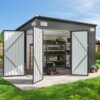 9.4 x 7.3 FT Black Metal Outdoor Storage Shed with Triple Doors