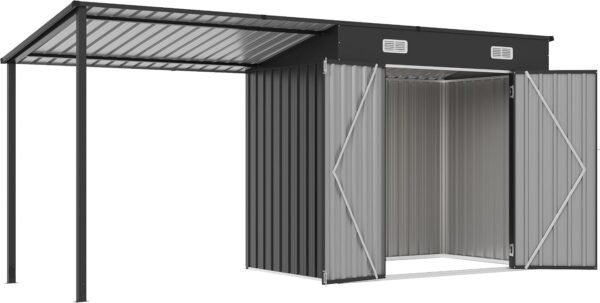 12 x 3.5 FT Black Metal Outdoor Storage Shed & Hardtop Gazebo Combo