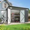 9.4 x 7.3 FT Black Metal Outdoor Storage Shed with Triple Doors