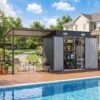 12 x 3.5 FT Black Metal Outdoor Storage Shed & Hardtop Gazebo Combo
