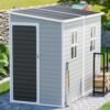 4 x 8 FT Dove Grey Resin Outdoor Storage Shed with Floor & Lockable Door