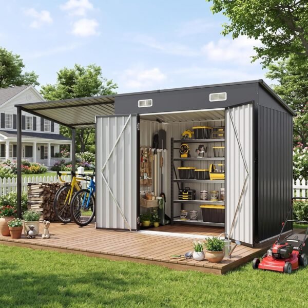 12 x 3.5 FT Black Metal Outdoor Storage Shed & Hardtop Gazebo Combo